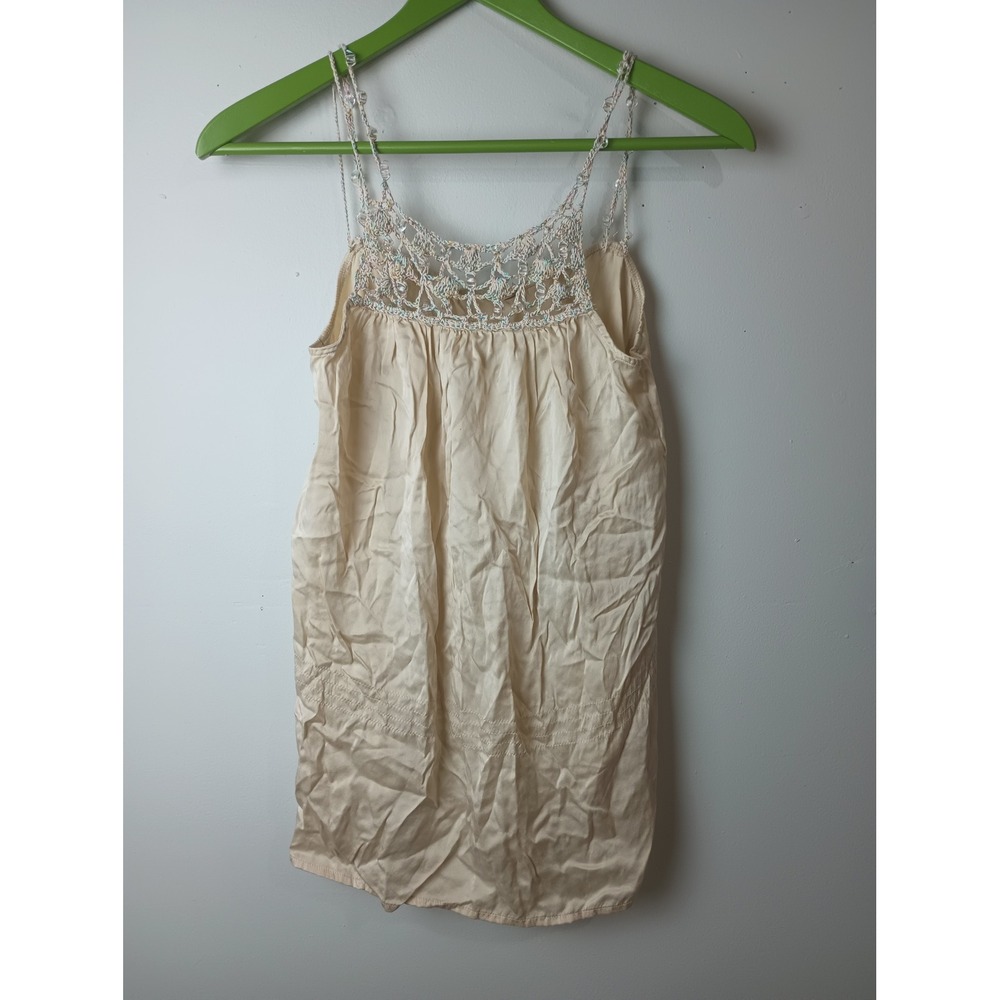 To The Max Silk Camisole Top Beige Crochet Beaded Neckline Size 2